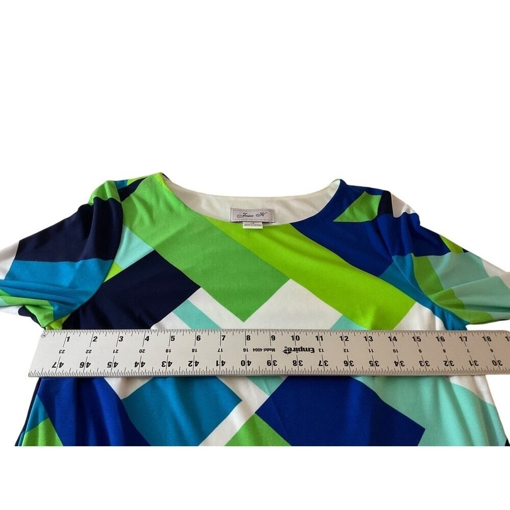 Jessica Howard Women's Blue Green Geometric Abstract Print Shift Dress Size 10 - Picture 9 of 12